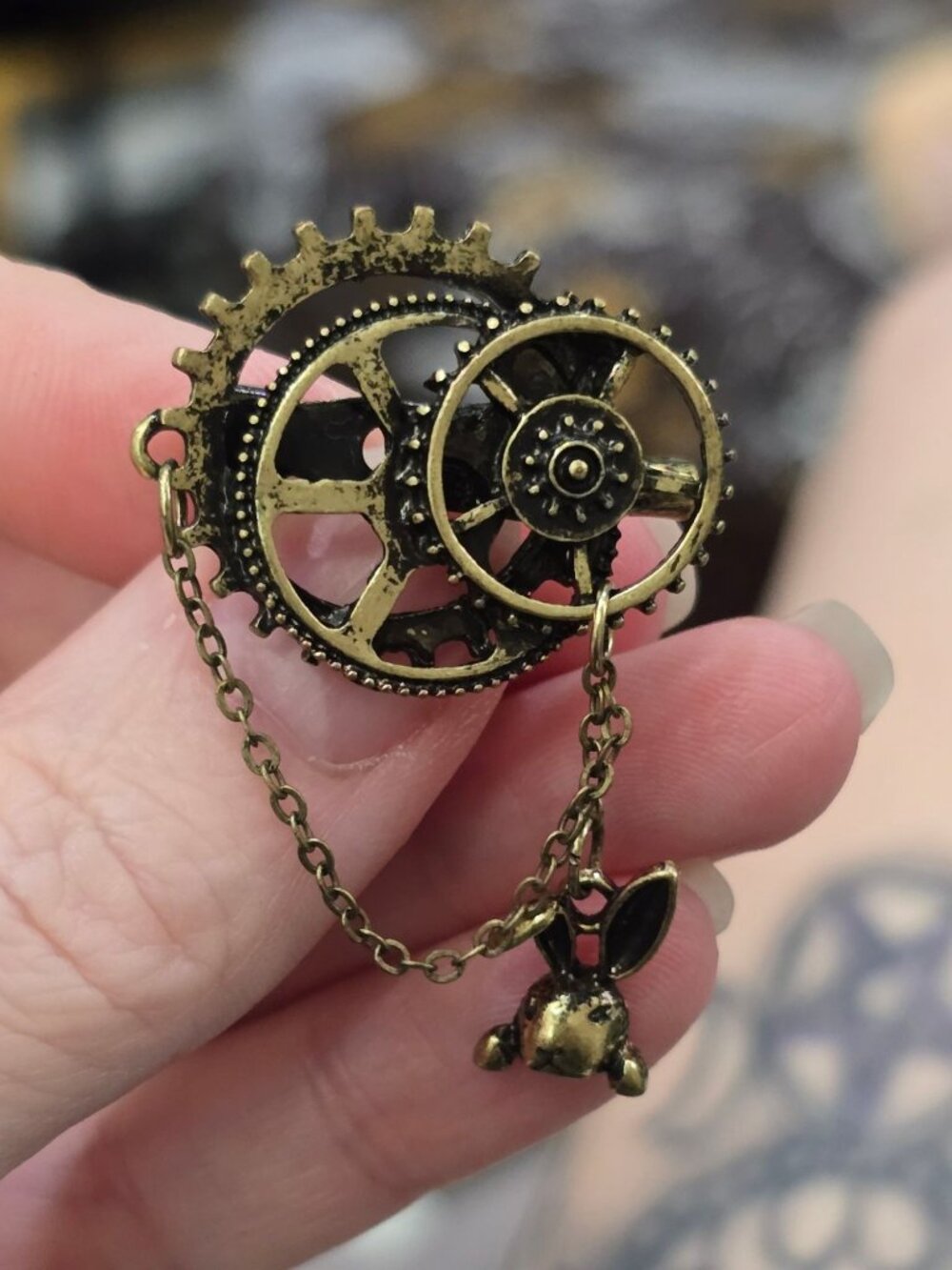 Steampunk ✦ Gear Rabbit Enamel Pin ✦ Antique Brass Clockwork Whimsy Gothic XS